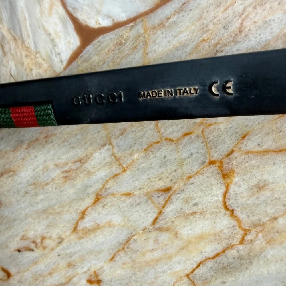 Gucci Black Rectangular Sunglasses Made in Italy‎ with Green Red Stripe Detail
